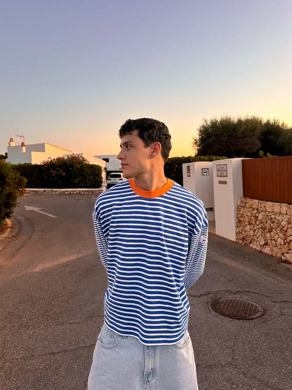 KNIT STRIPED PULLOVER BLUE