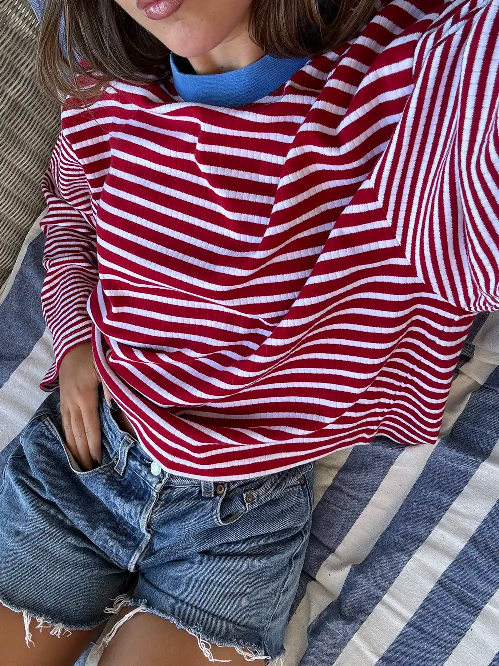 KNIT STRIPED PULLOVER RED