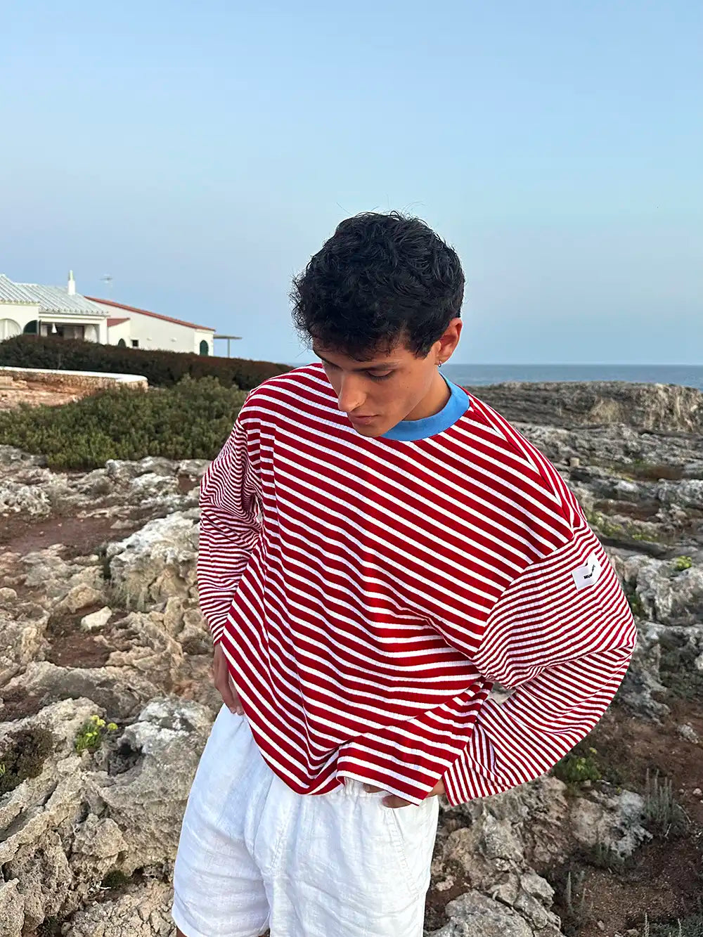 KNIT STRIPED PULLOVER RED