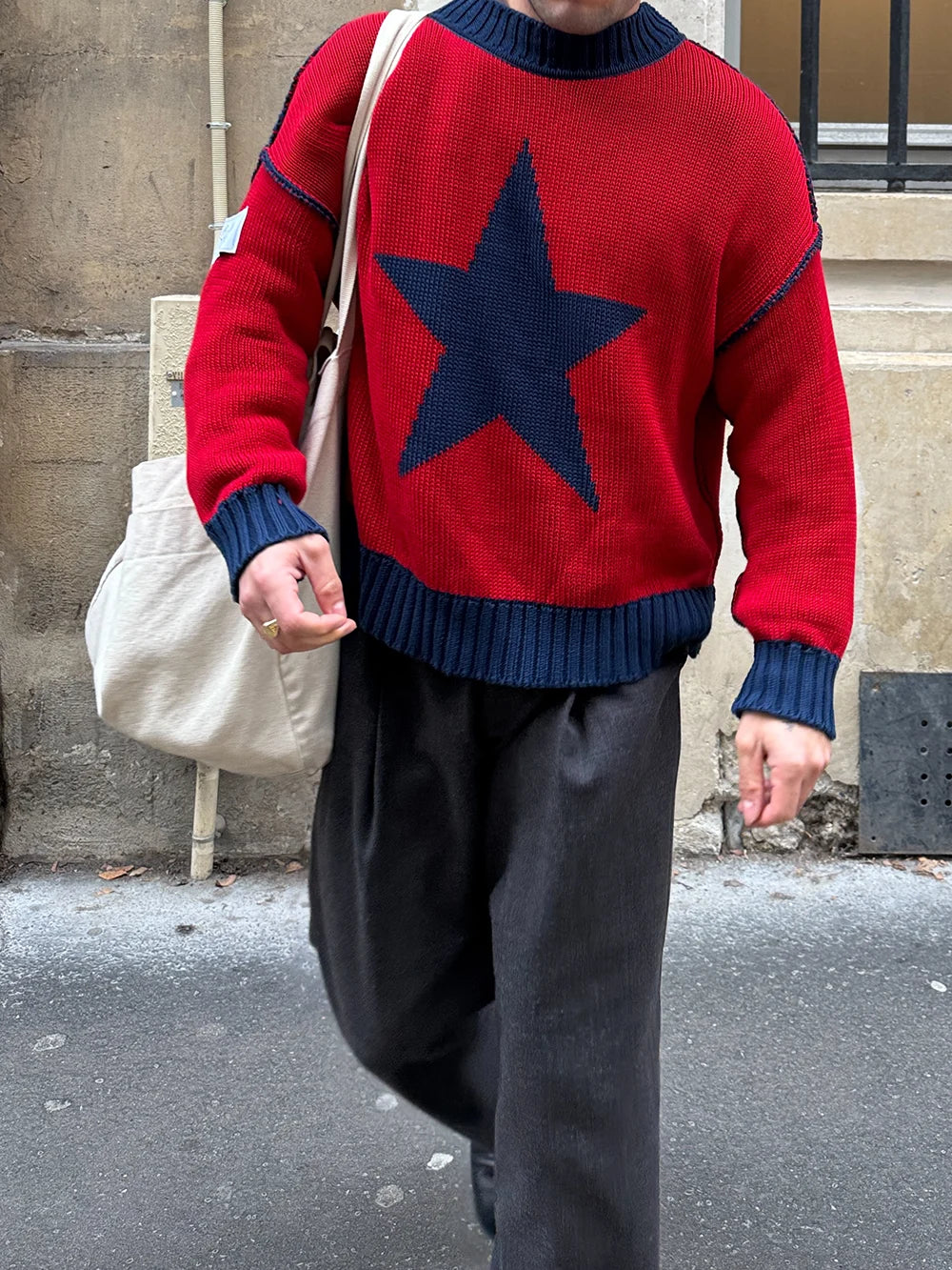 NAVY RED STAR DOUBLE KNIT