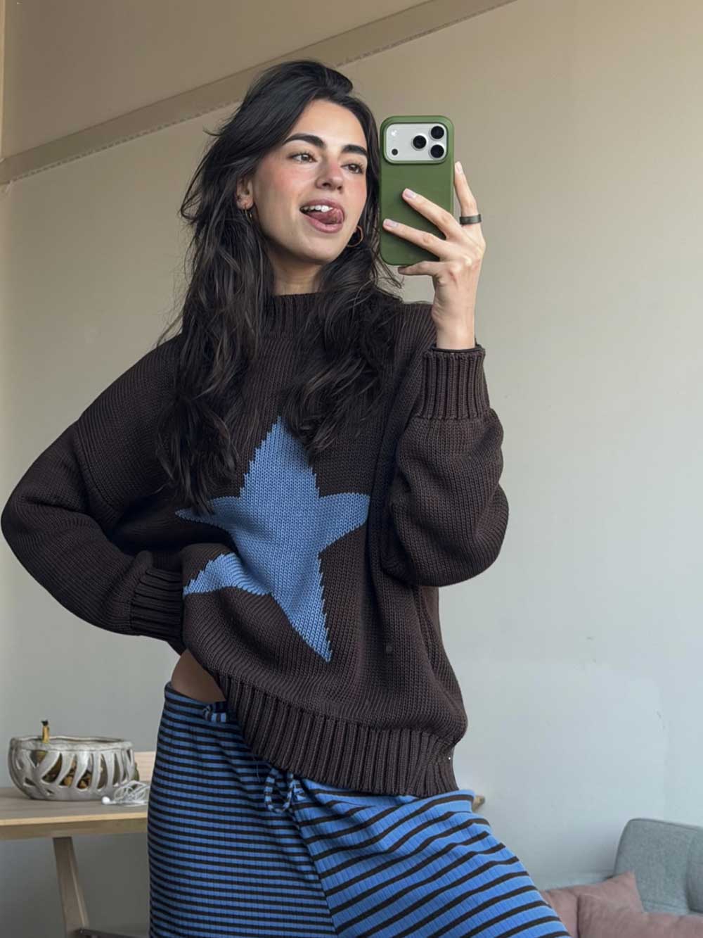 BROWN BLUE STAR DOUBLE KNIT