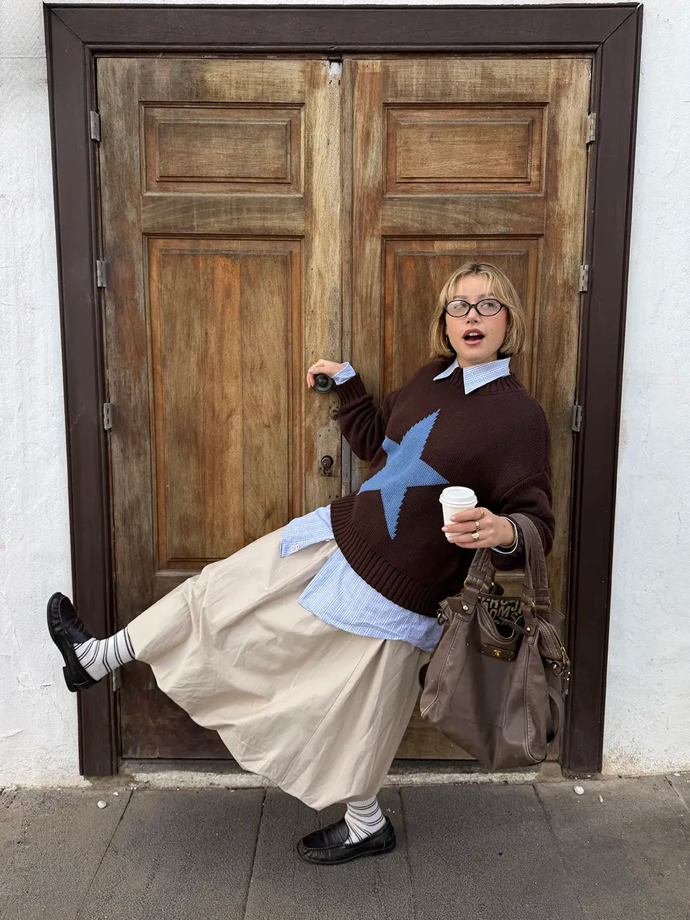 BROWN BLUE STAR DOUBLE KNIT