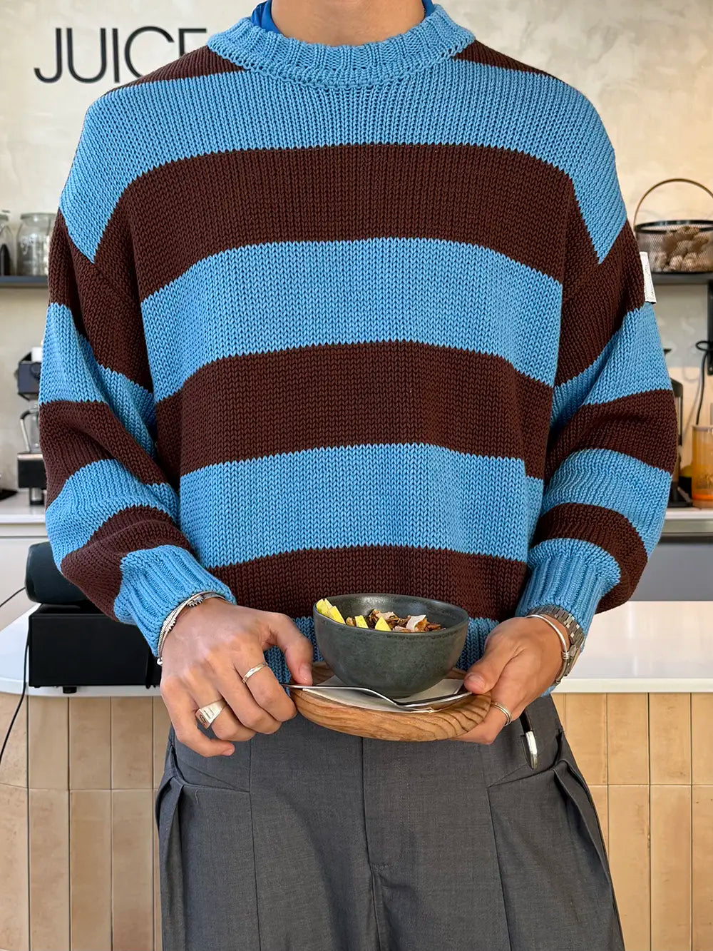 BROWNBLUE STRIPED KNIT