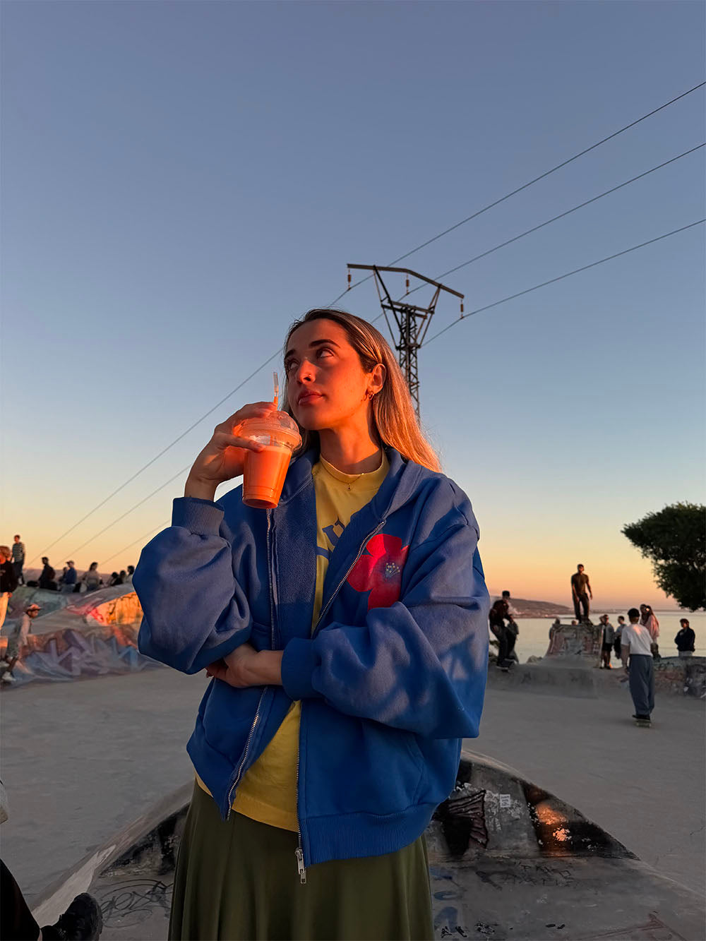 HIBISCUS BLUE ZIP HOODIE