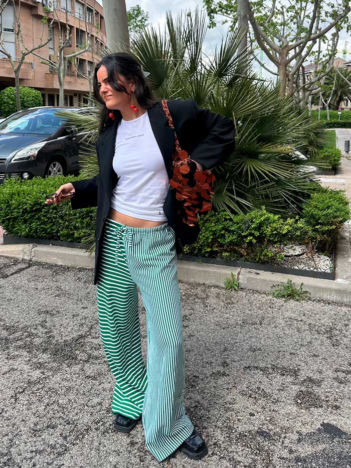 GREEN STRIPED PANTS